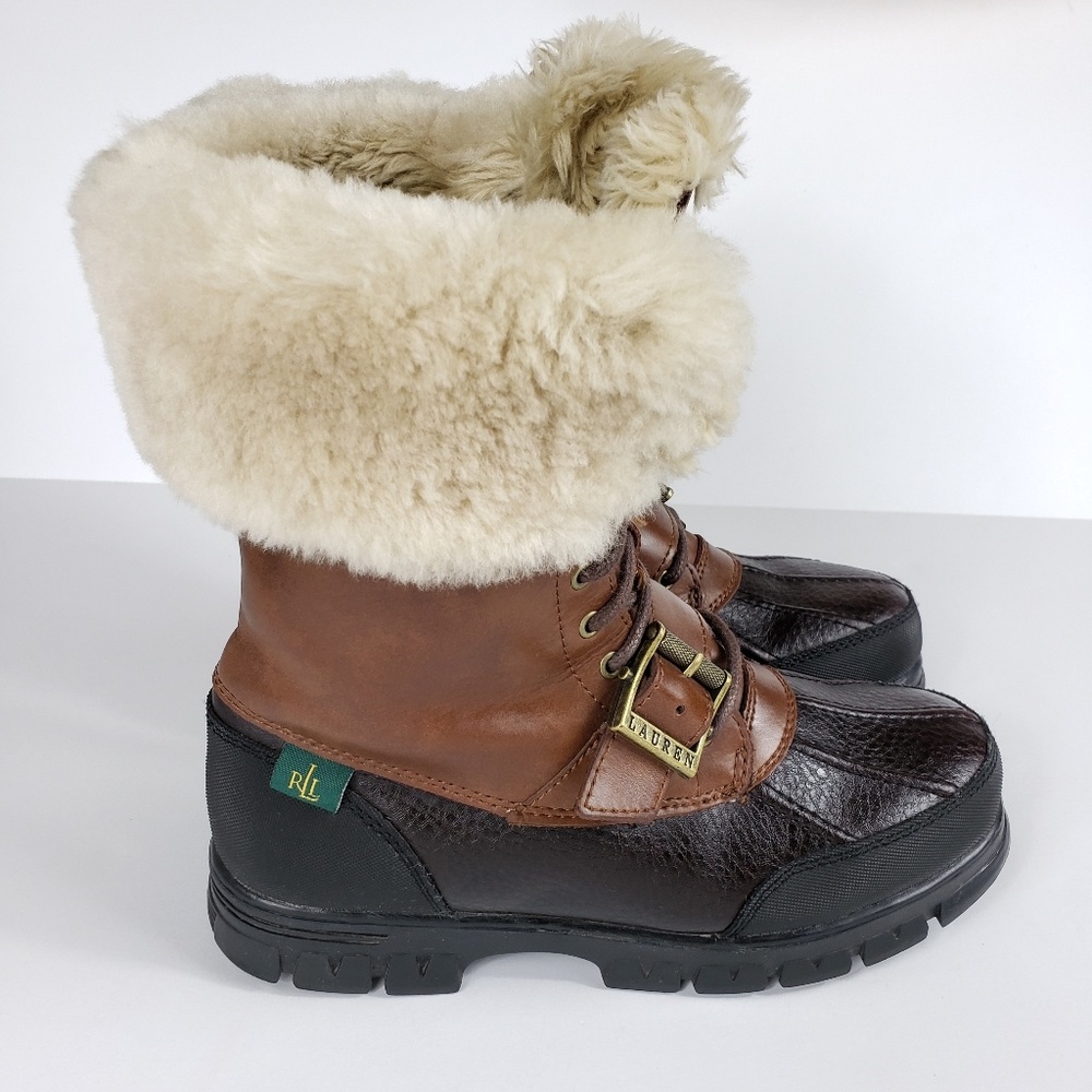 Ralph Lauren Quinta Leather Fur Lined Duck Boots - Picture 4 of 8